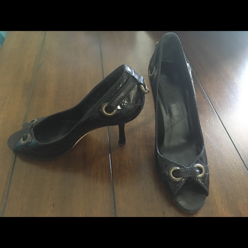 Dior Black Quilt Stitch Peep Toe Heels.